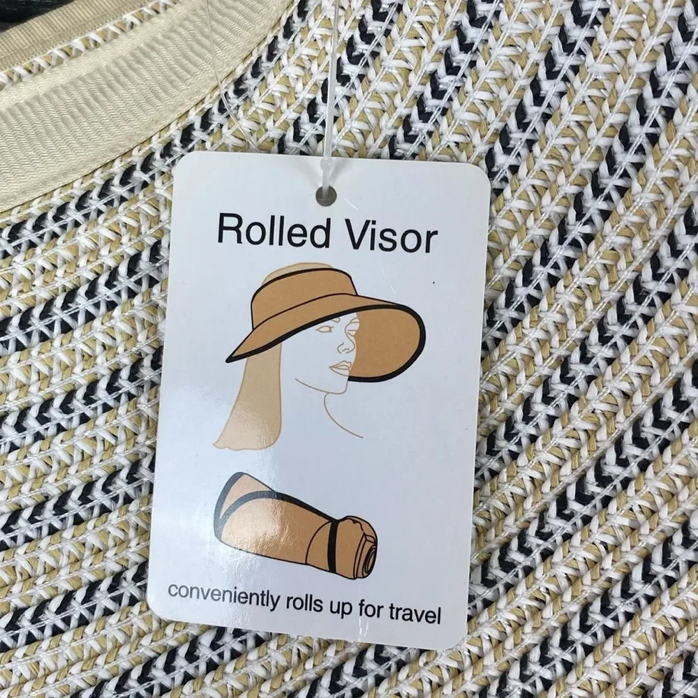 Magid Hats Tan & Blue Woven Rolled Visor Travel Hat NEW